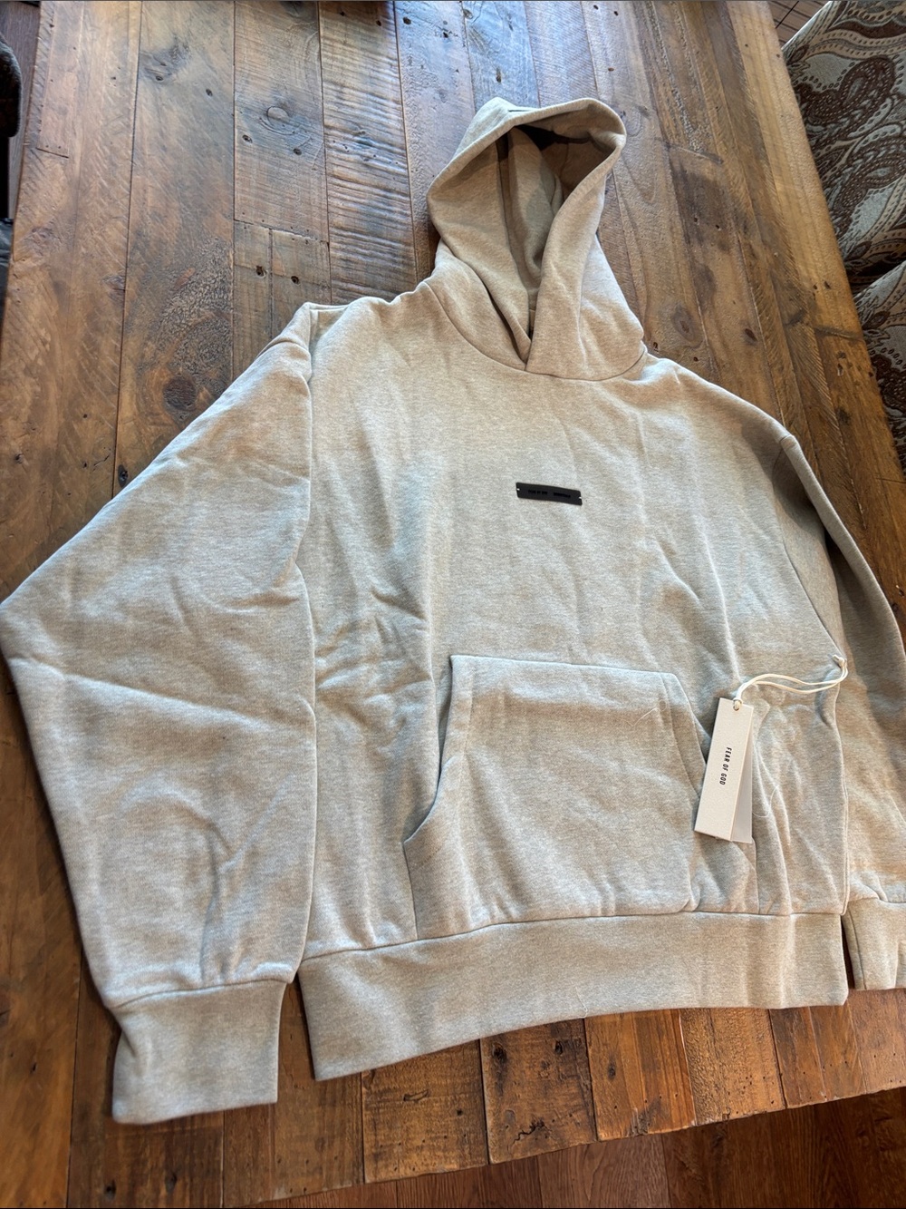Fear of God Light Beige Hoodie with Minimal Logo